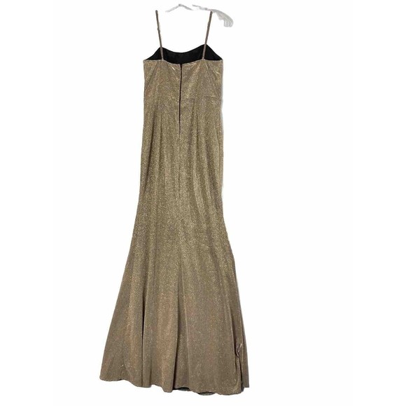 Lulu’s Small Gold Gown Spaghetti Strap Body Con Maxi Dress Side Slit Prom Formal - Picture 2 of 14